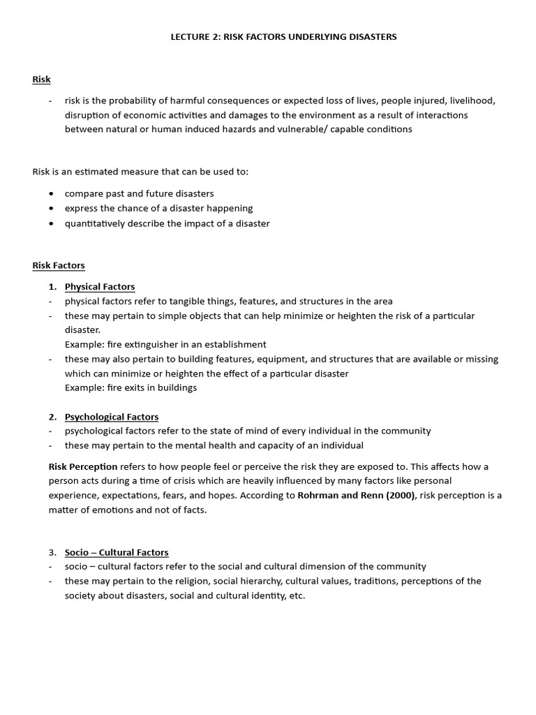 Lecture 2 Risk Factors Underlying Disasters | PDF
