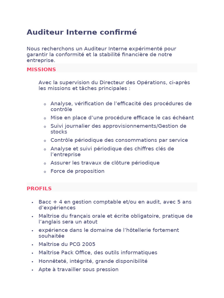 Auditeur Interne | PDF