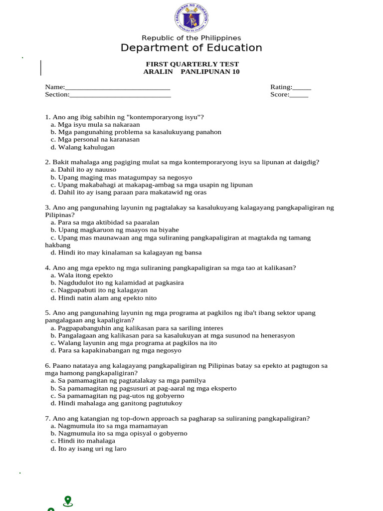 Ap 10 Test Q1 | PDF