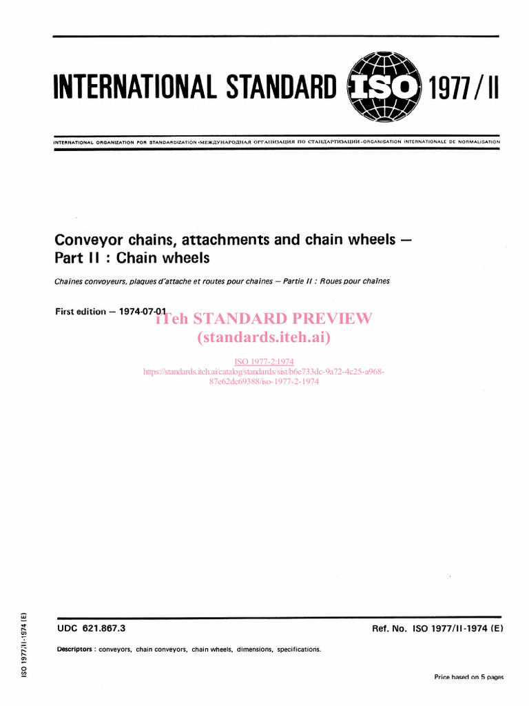 ISO 1977-2 Conveyor Chains, Attachments and Chain Wheels | PDF ...
