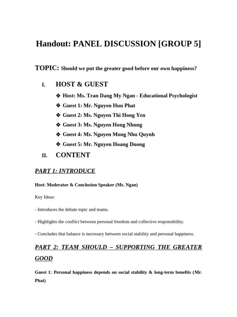 Panel Discussion Handout | PDF | Happiness | Psychology