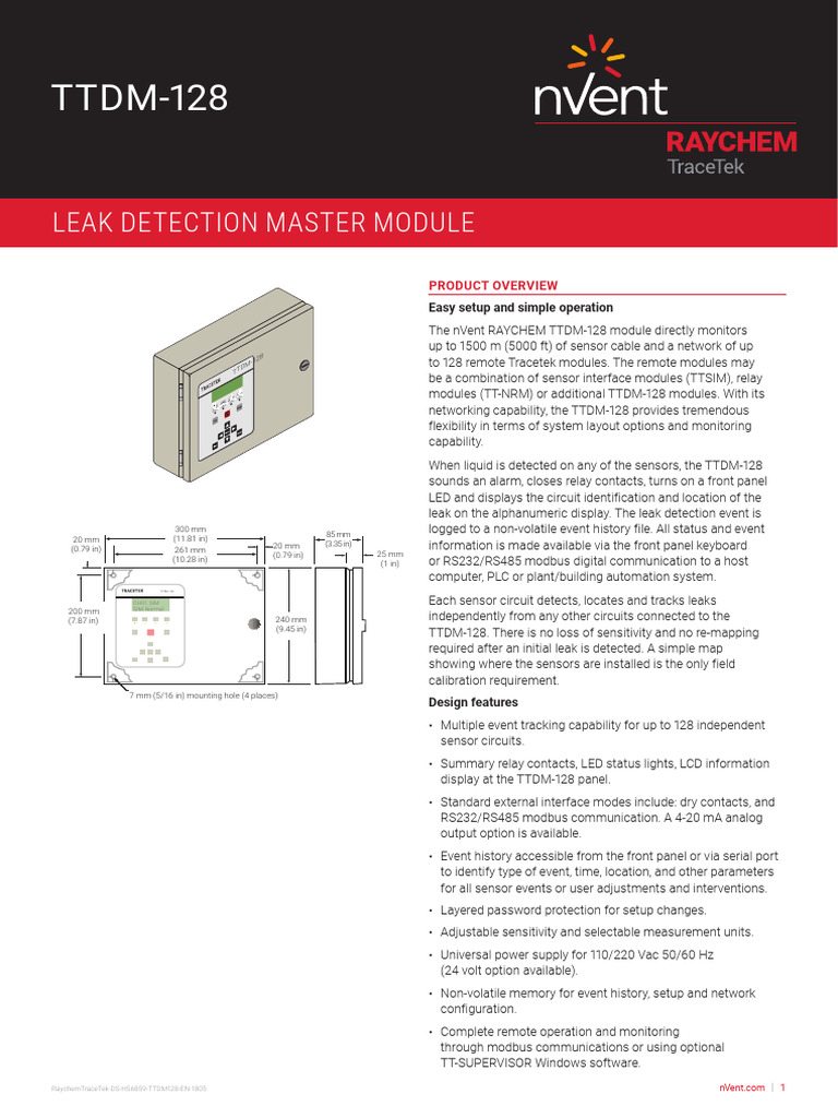 TraceTek TTDM 128 Datasheet | PDF | Relay | Computer Engineering