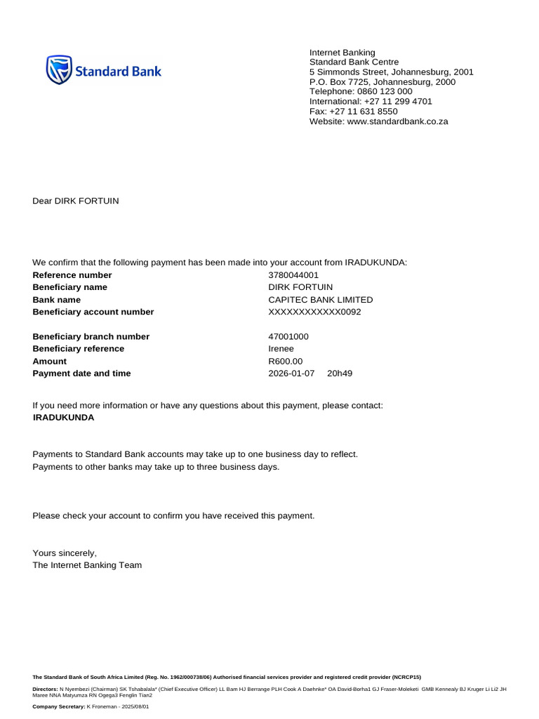 Reference Number Beneficiary Name Bank Name Beneficiary Account Number ...