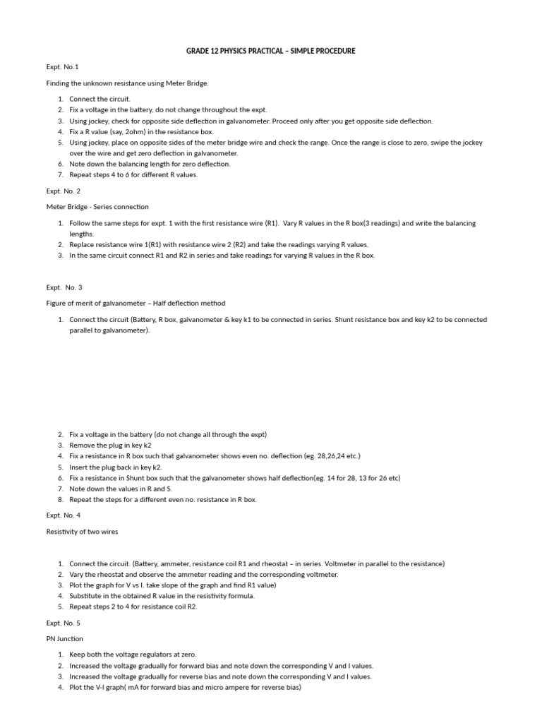 Phy Practicals Procedure - 12 | PDF | P–N Junction | Optics