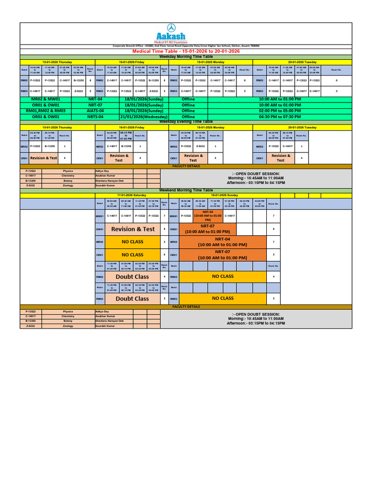 Medical Time Table 15-01-2026 To 20-01-2026 | PDF | Workweek And Weekend