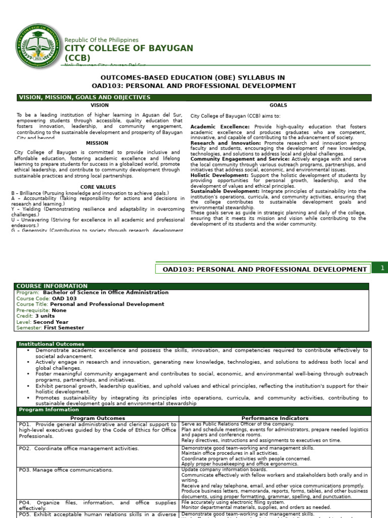 OAD 103 Personal and Professional Development | PDF | Sustainability ...