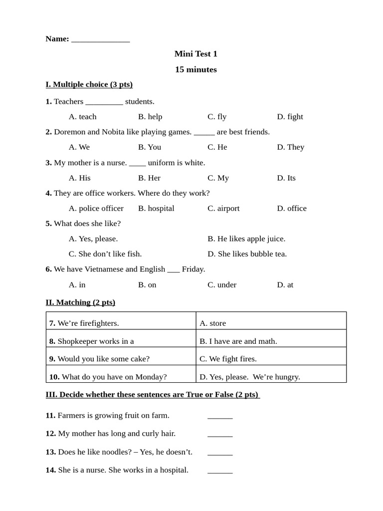 Mini Test | PDF