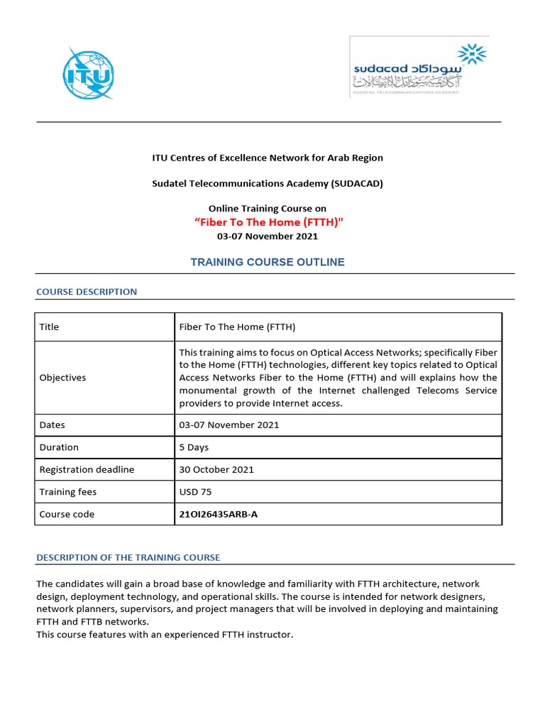 Training - Outline - FTTH - Final and Uploaded - 2 | PDF | Fiber To The ...