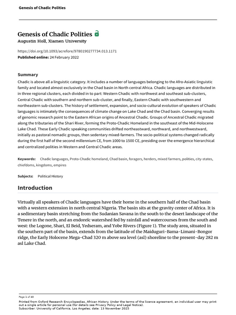 Genesis of Chadic Polities | PDF