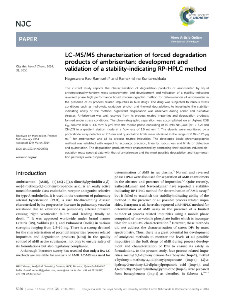 Ambrisentan NJC | PDF | Mass Spectrometry | High Performance Liquid ...