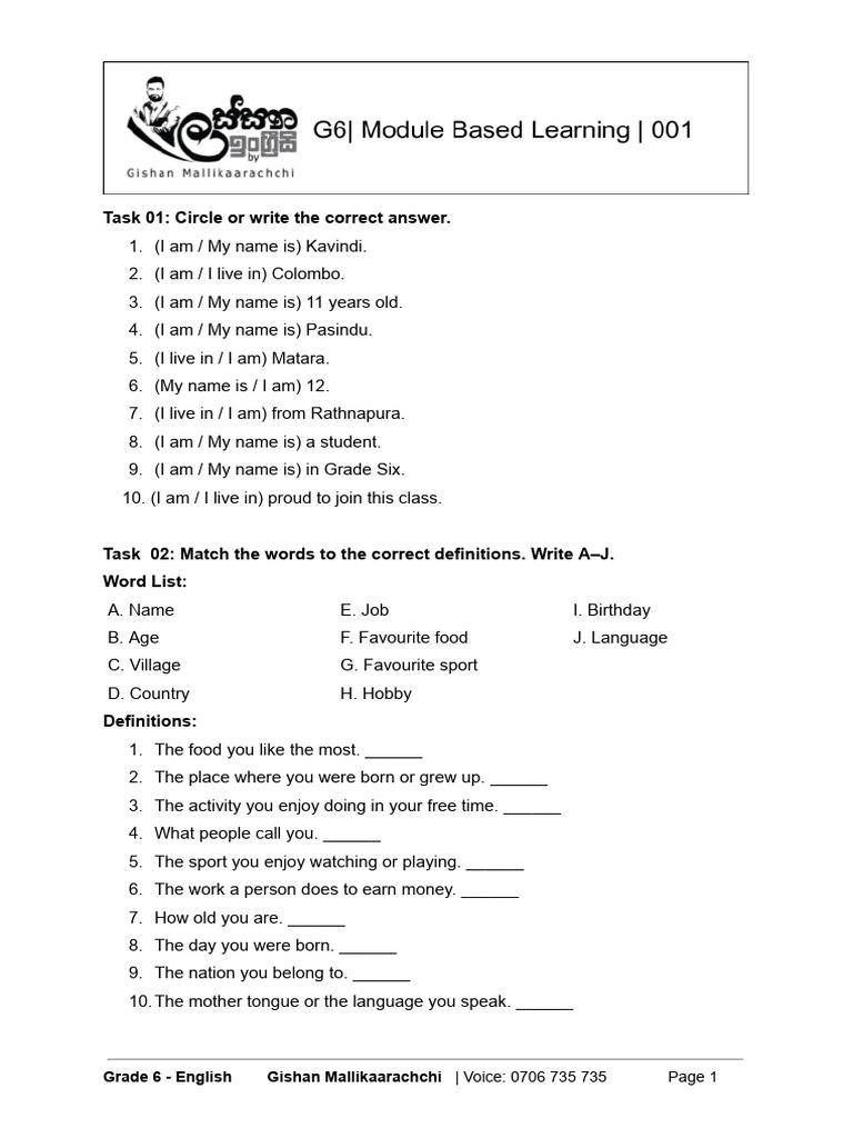 G6 01 2026 Module Based Learning | PDF | English Language