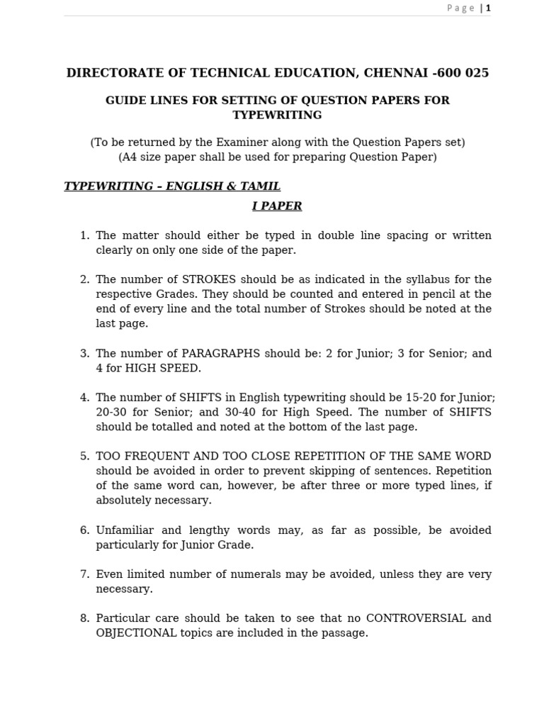 Guidelines For Setting of GTE Typewriting Question Papers | PDF | Paragraph