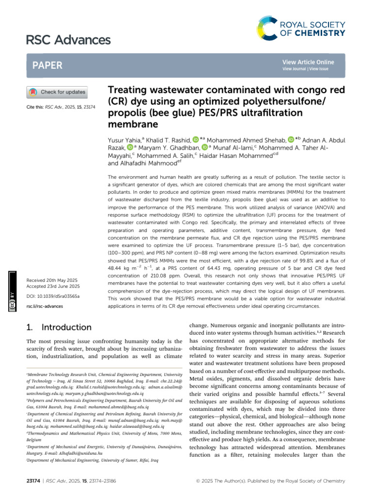 RSC Advances: Paper | PDF | Membrane | Water