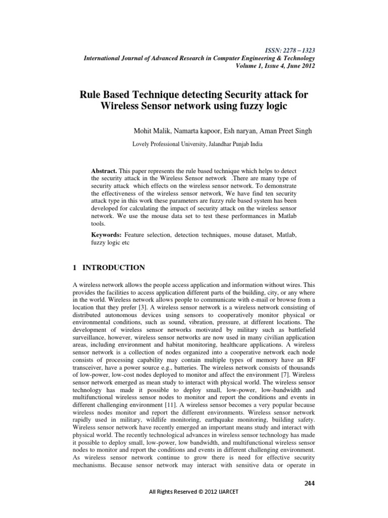 Rule Based Technique Detecting Security Attack For Wireless Sensor ...