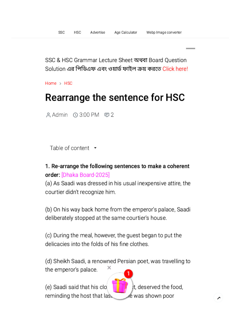 Rearrange The Sentence For HSC - English Learning Notes | PDF