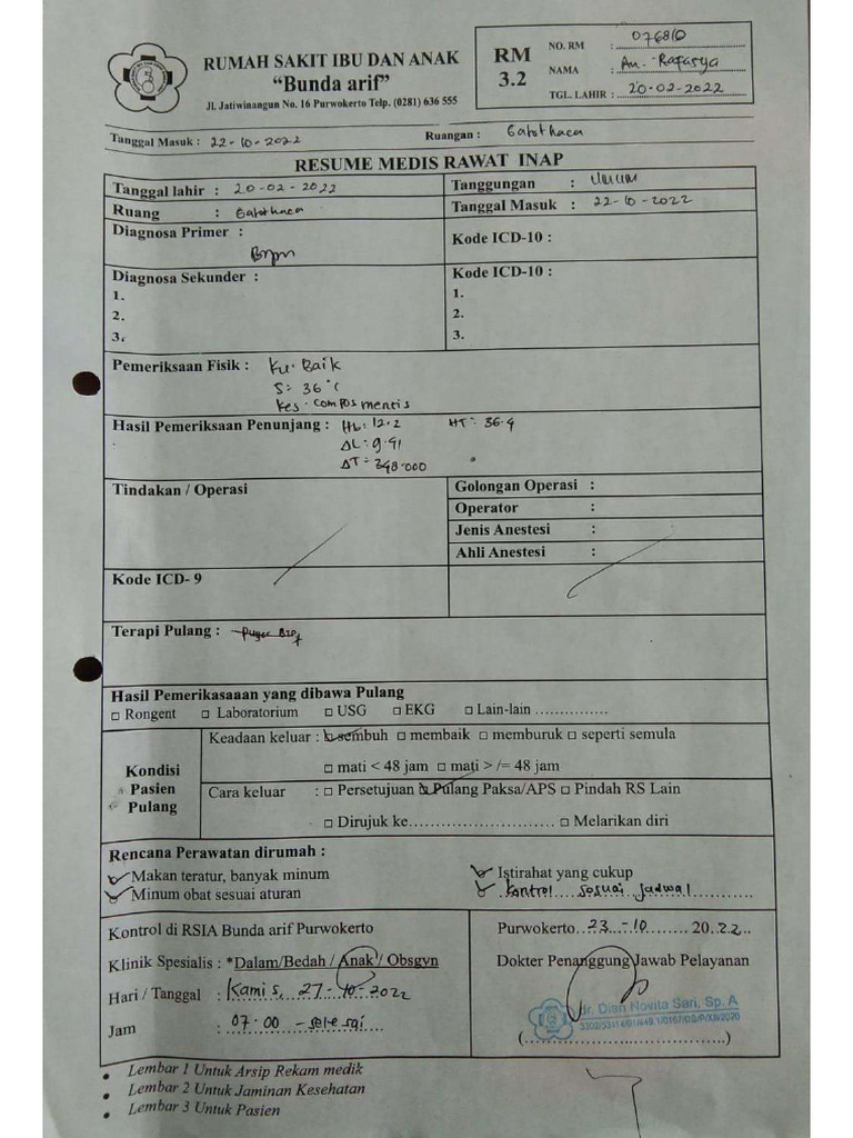 Resume Medis Rawat Inap | PDF