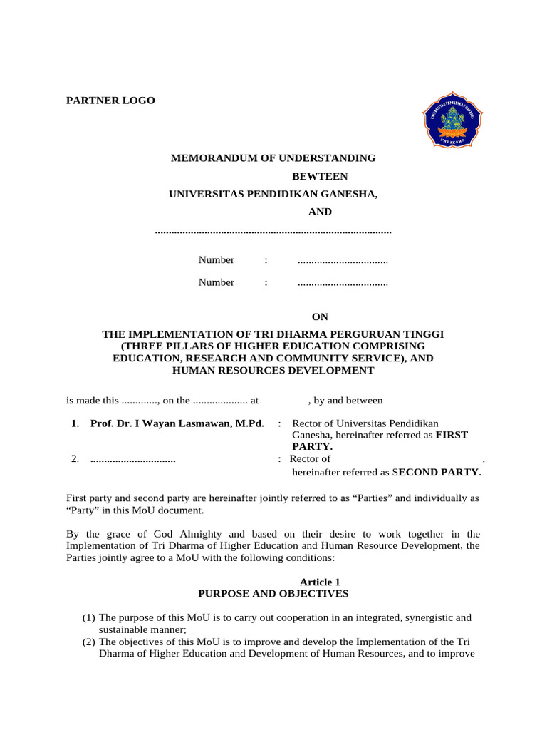 2024 Template MoU English | PDF