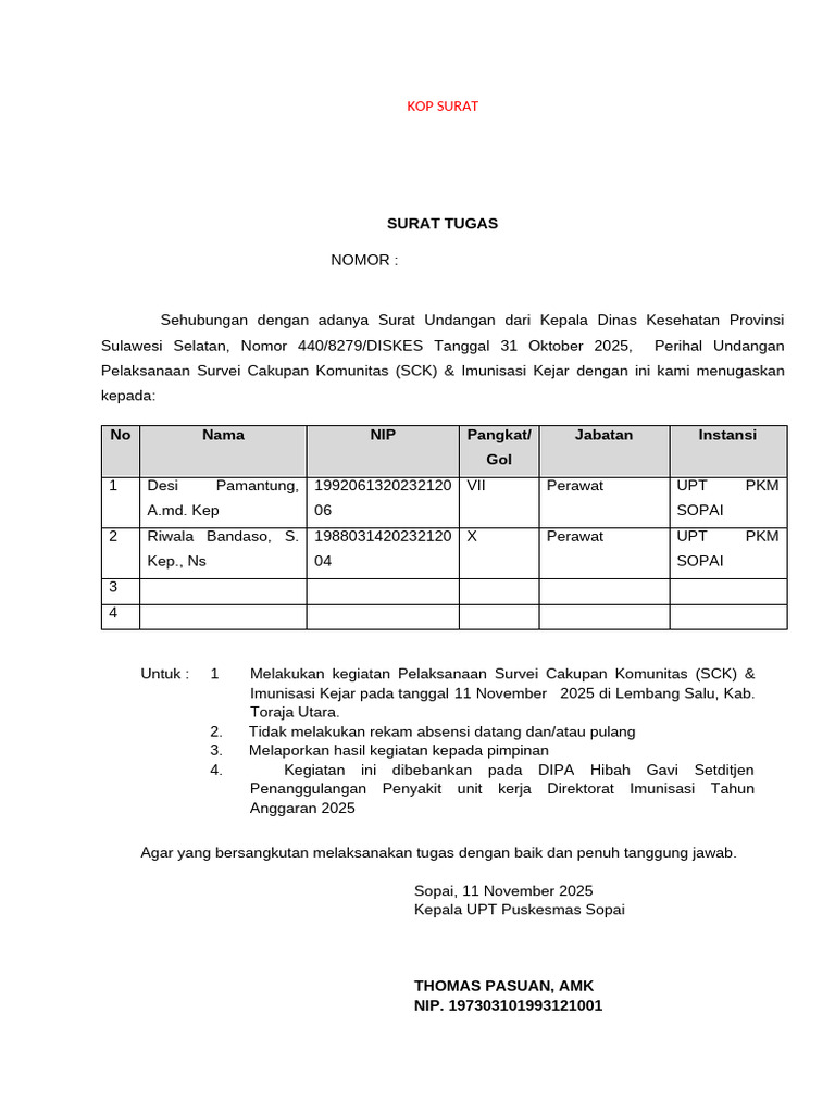 Format ST Perjadin SCK PKM | PDF