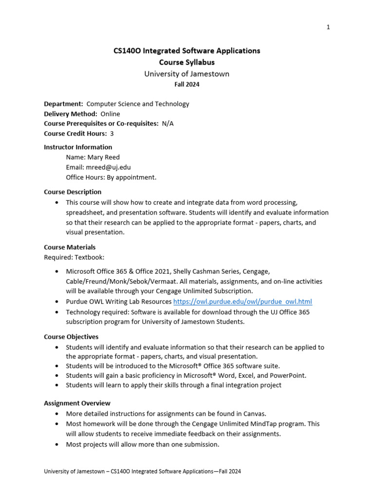 CS140O Integrated Software Applications Fall 2024 | PDF | Computing ...