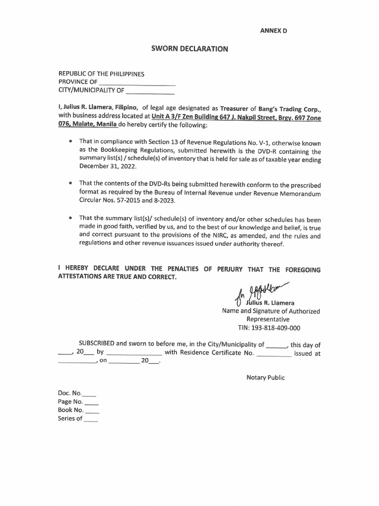 BTC - Annex D | PDF