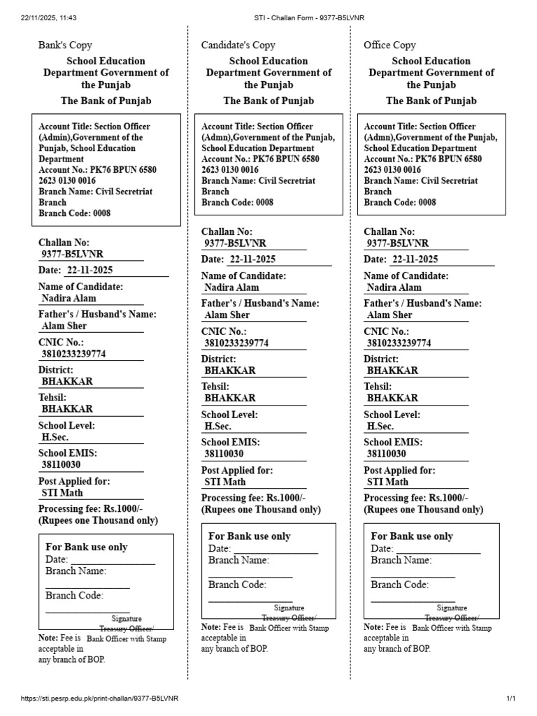STI - Challan Form - 9377-B5LVNR | PDF