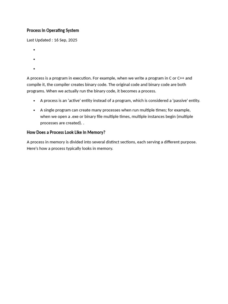 Process in Operating System | PDF | Process (Computing) | Operating System