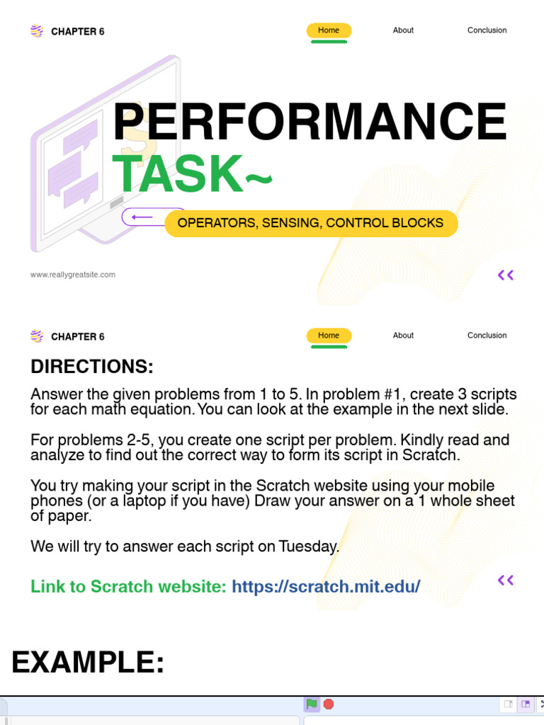 g10 Chapter 6 Operator Blocks Performance Task 1-5 | PDF | Scratch ...