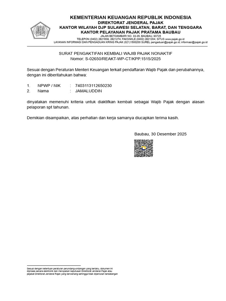 Status Update Notification Letter Reactivation A 05 Doc003b | PDF
