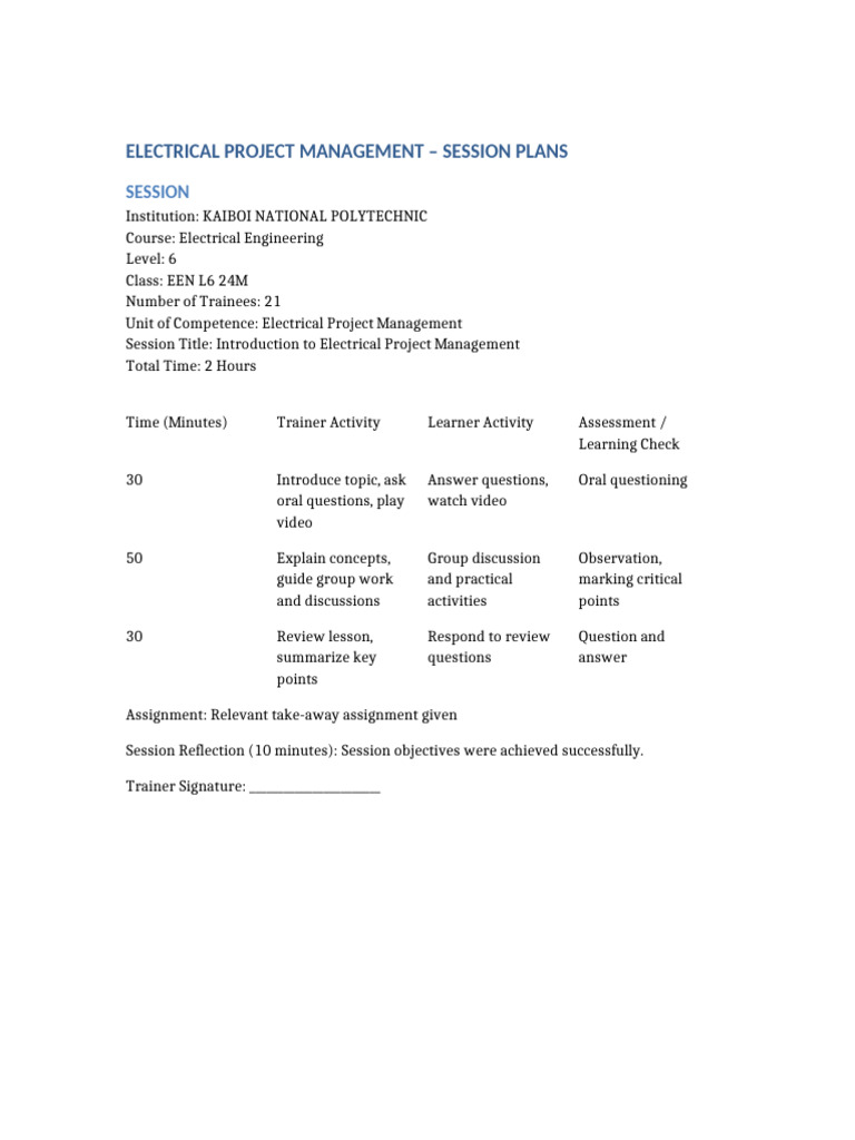 Electrical Project Management TVET Inspection Ready | PDF | Learning ...