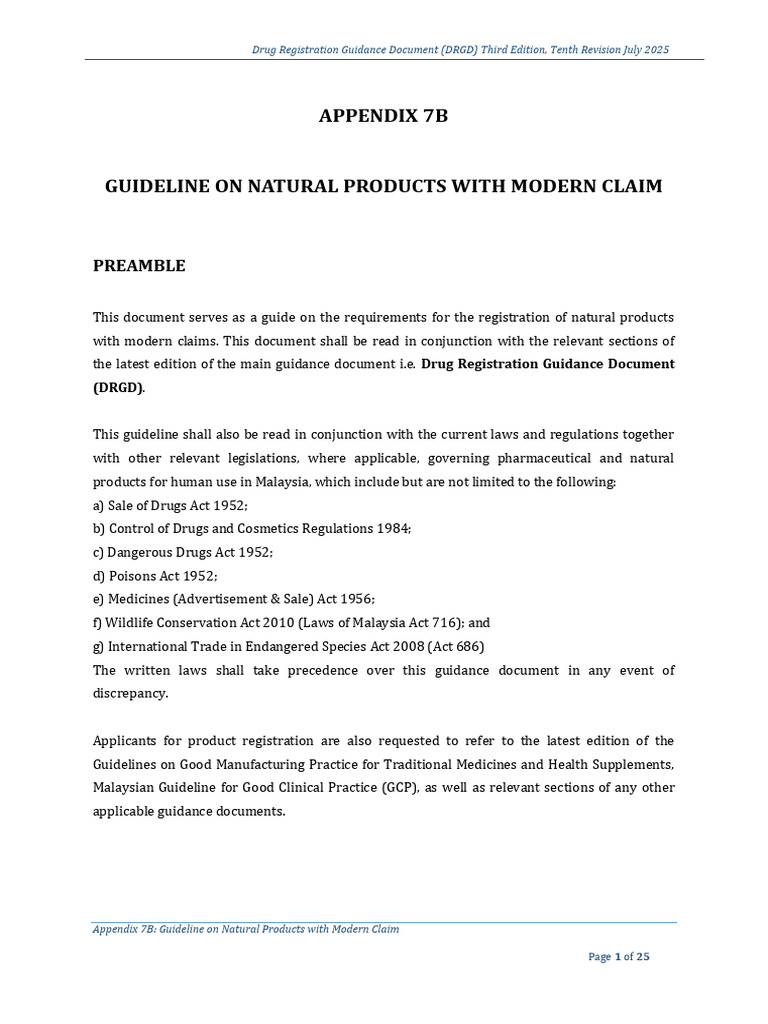 APPENDIX 7B Guideline On Natural Products With Modern Claim | PDF ...