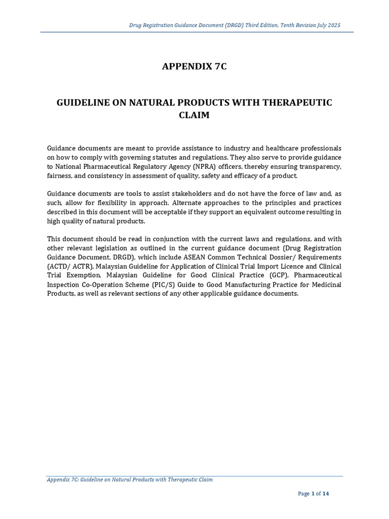 APPENDIX 7C Guideline On Natural Products With Therapeutic Claim | PDF ...