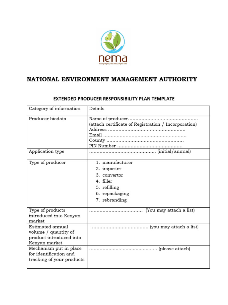 EPR Plan Template | PDF | Waste | Materials