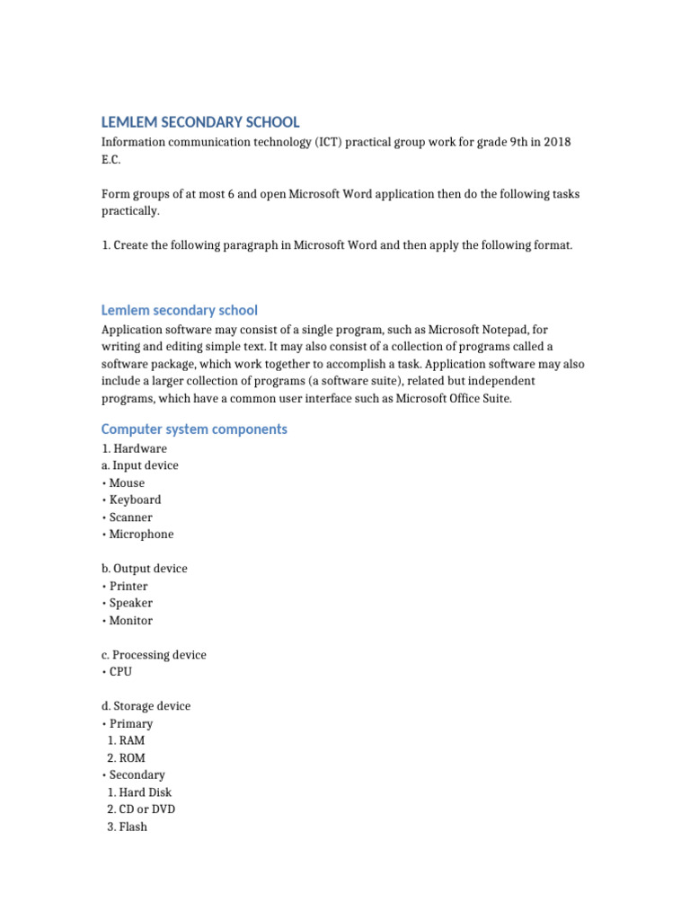 ICT Practical Work Lemlem Secondary School-1 | PDF