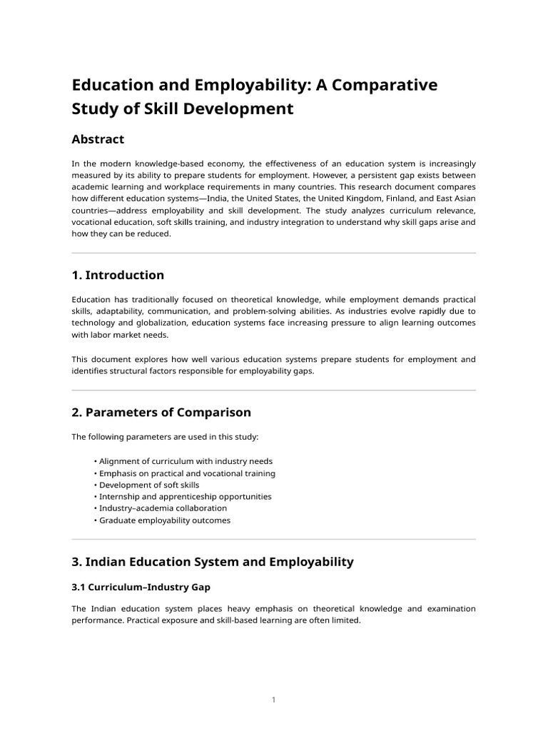 Education and Employability - A Comparative Study of Skill Development ...