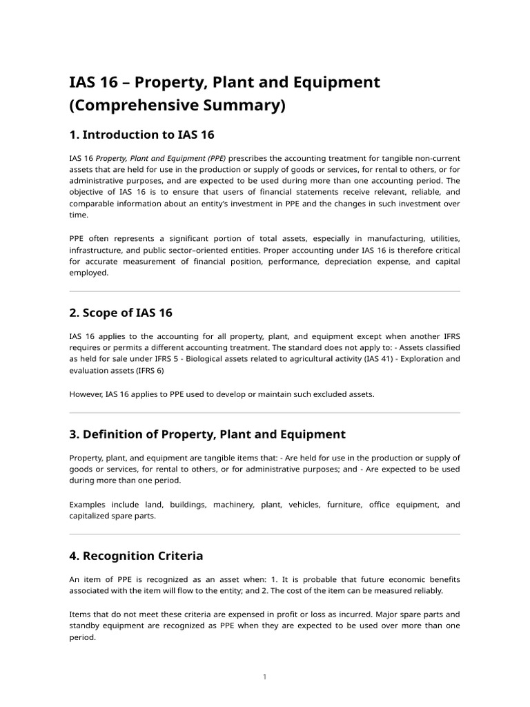 Ias 16 Property, Plant and Equipment - Comprehensive Summary | PDF ...