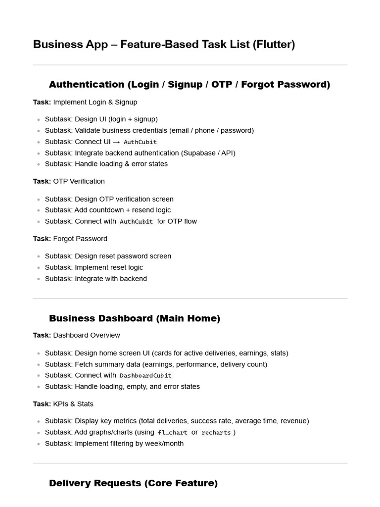 Business App - Feature-Based Task List (Flutter) | PDF | Computing ...