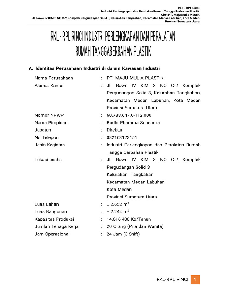 RKL-RPL Rinci - Pt. Maju Mulia Plastik - Revisi | PDF