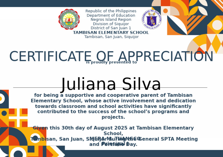 Certificate of Appreciation To Parents | PDF