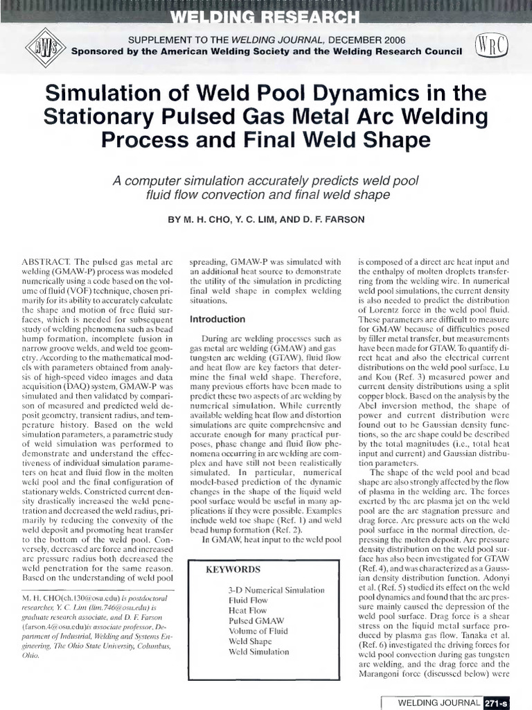 Simulation of Weld Pool Dynamics in The | PDF | Welding | Construction