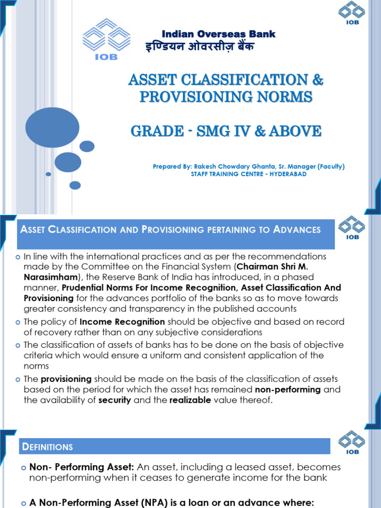 Asset Classification and Provisioning Norms - 4 and Above | PDF | Banks ...