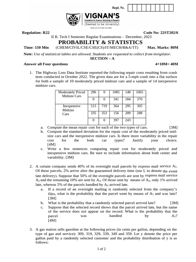 22ST202 6 | PDF | Statistical Theory | Statistical Analysis