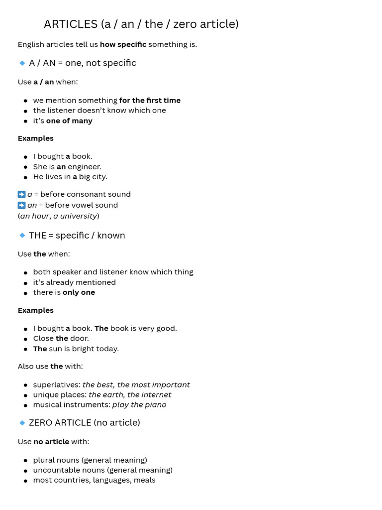 English Grammar Articles, Tenses, Prepositions, and Conditionals | PDF