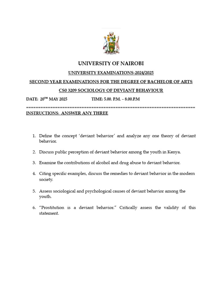 Cso 3209 Deviant Behaviour Exam-Jan-May 2025 Online | PDF