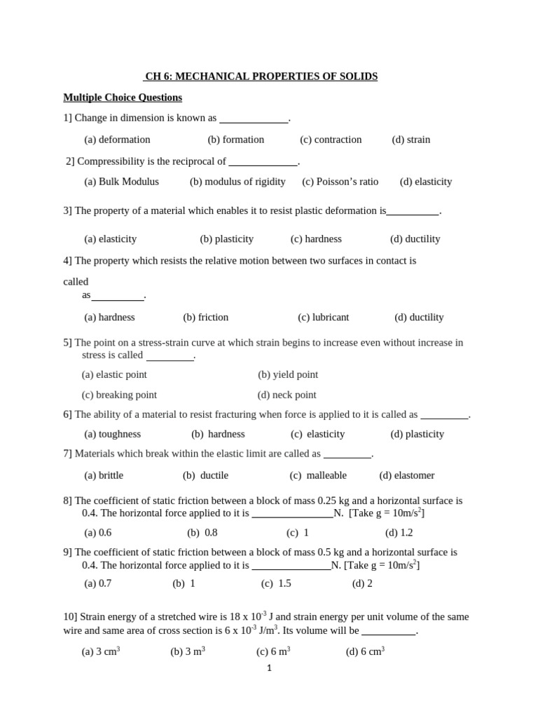 2025-2026 Physics Second Unit Test | PDF | Deformation (Engineering ...