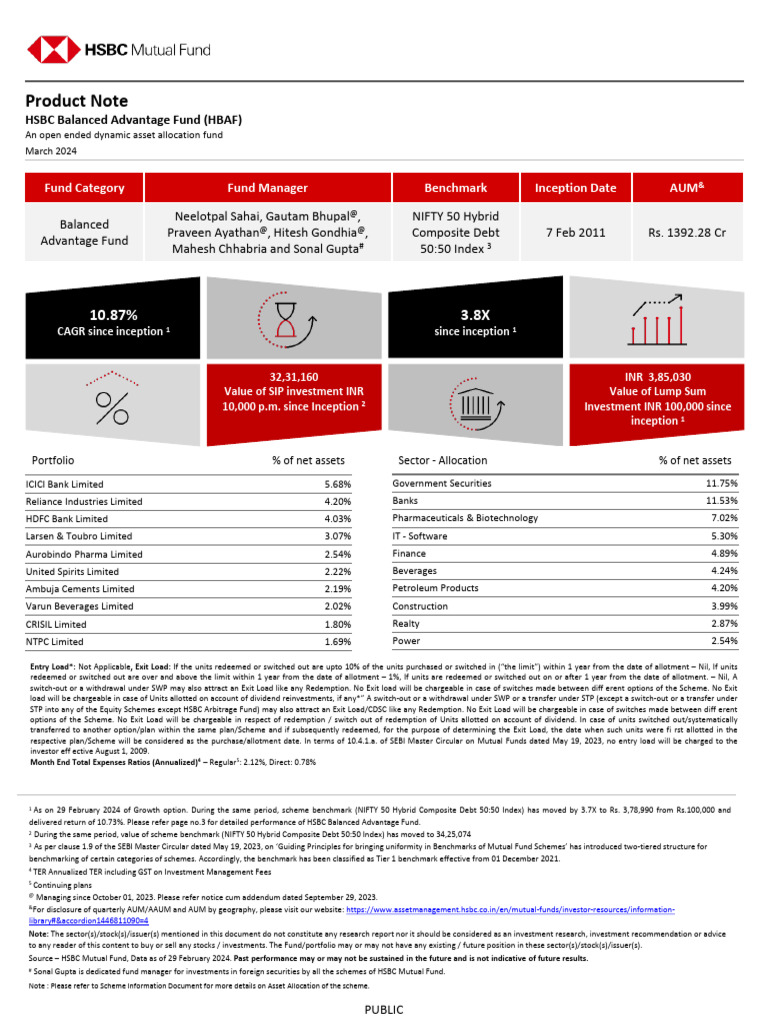 HSBC Balanced Advantage Fund March 2024 | PDF | Investment Fund | Asset ...