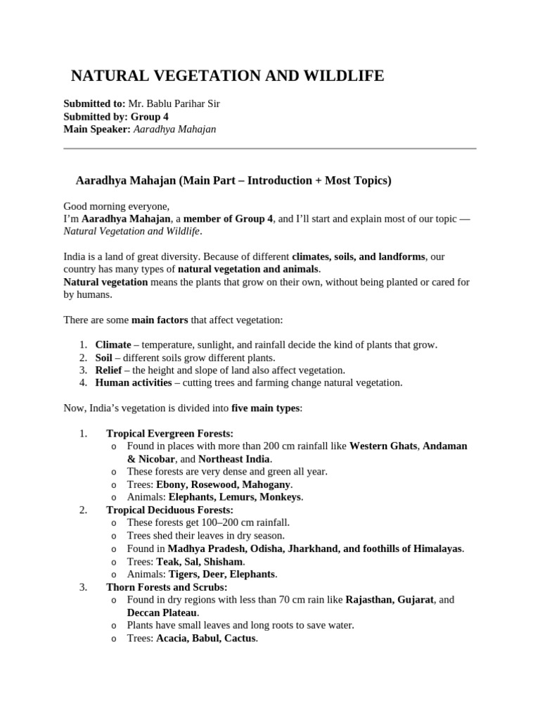 ? Natural Vegetation and Wildlife | PDF | Forests | Trees