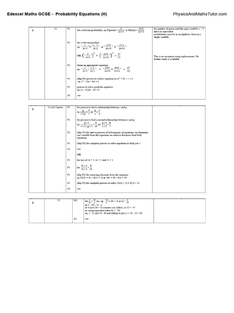Probability Equations (H) MS | PDF