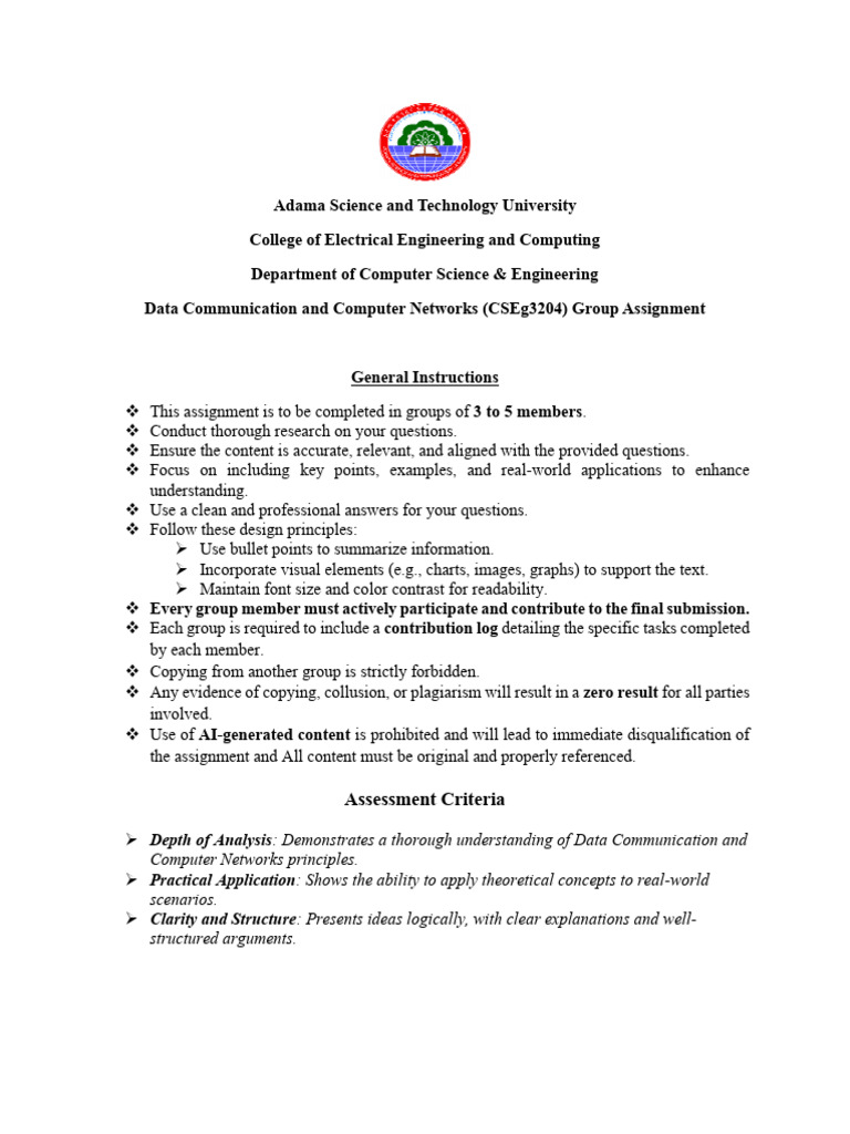 Data Communication and Computer Networks Group Assignment | PDF ...