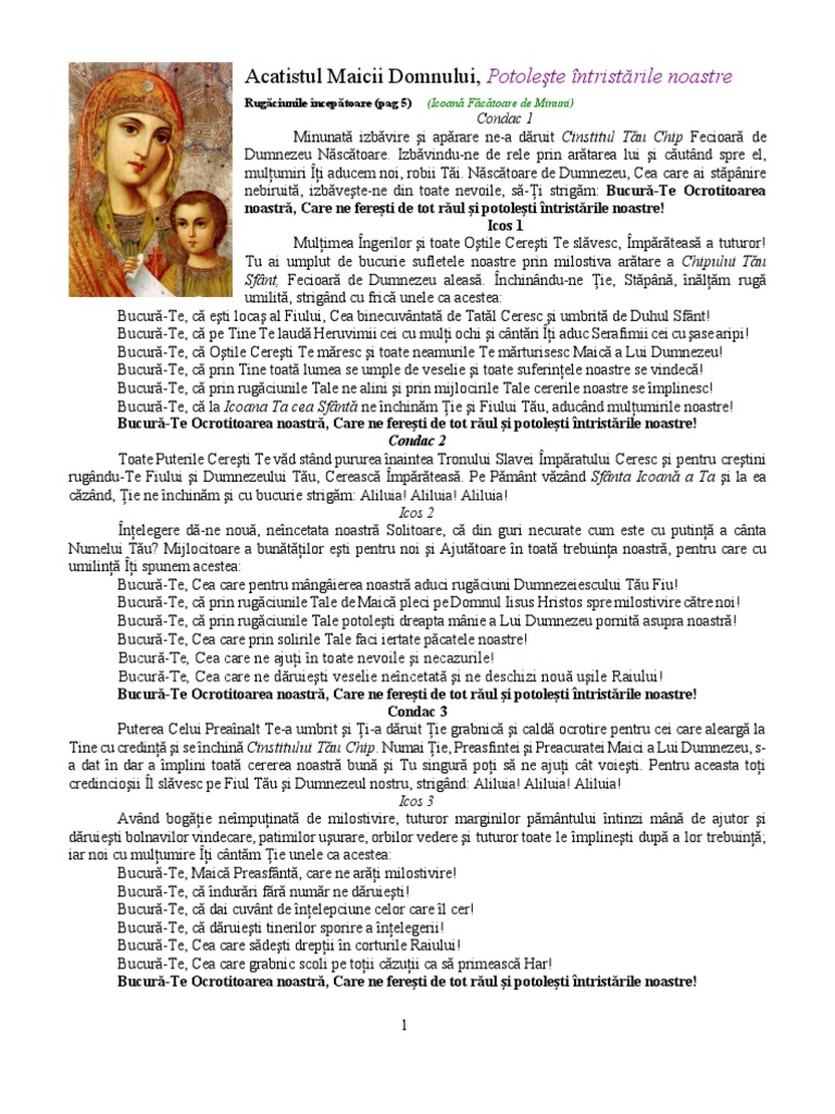 Acatistul Maicii Domnului Potoleste Intristarile Noastre Acatistul Maicii Domnului, Potoleste Intristarile Noastre | PDF
