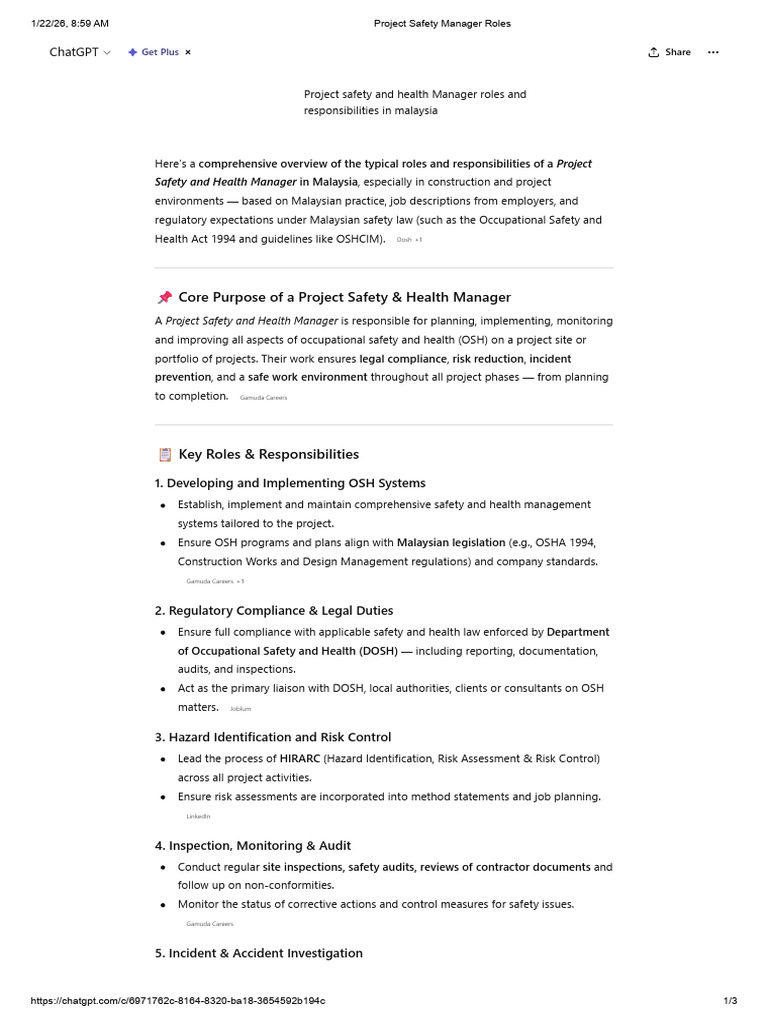 Project Safety Manager Roles | PDF | Occupational Safety And Health ...